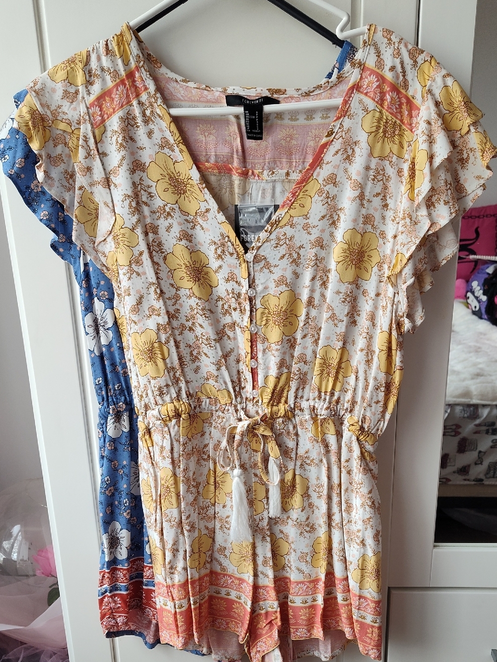 Forever 21 - 2 Set Rompers - Yellow/Cream And Blue/White Rompers